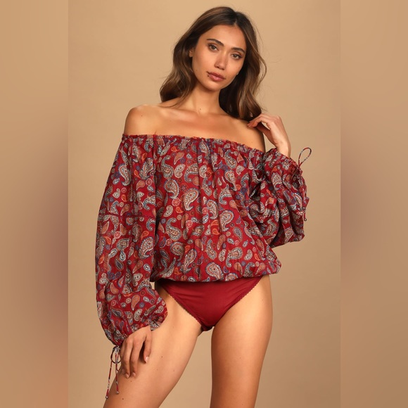 NWT FREE PEOPLE Sundown Paisley Bodysuit in Rust Size Medium - Picture 2 of 8